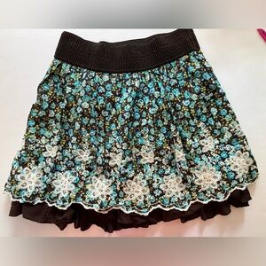Lacy, Embroidered, Floral Women's Skirt, Large, Brown/Blue, Joe Benbasset